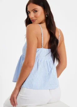 Quiz Blue Gingham Strappy Peplum Top