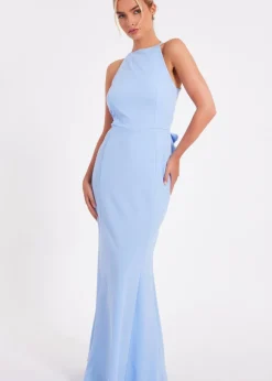Quiz Blue Halter Neck Fishtail Maxi Dress