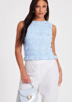 Quiz Blue Jacquard Gathered Top