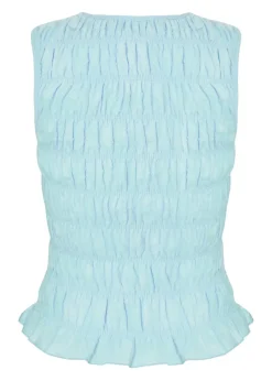 Quiz Blue Jacquard Gathered Top