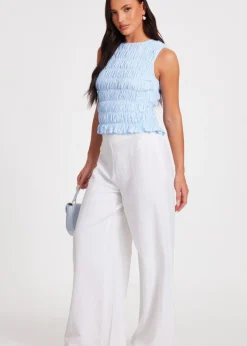 Quiz Blue Jacquard Gathered Top