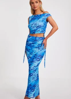 Quiz Blue Mesh Animal Print Top