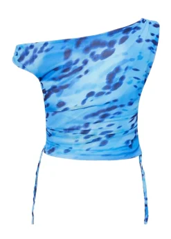 Quiz Blue Mesh Animal Print Top