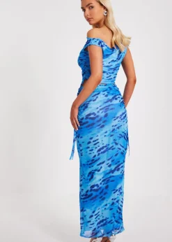 Quiz Blue Mesh Animal Print Top