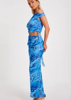 Quiz Blue Mesh Animal Print Top