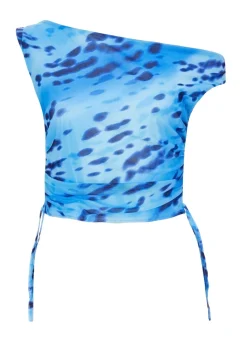 Quiz Blue Mesh Animal Print Top