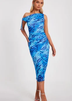 Quiz Blue Mesh Animal Print Midi Dress