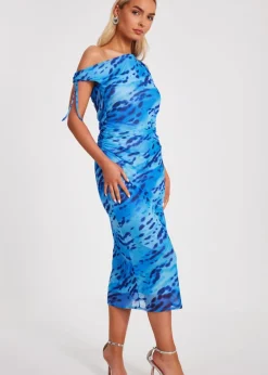 Quiz Blue Mesh Animal Print Midi Dress
