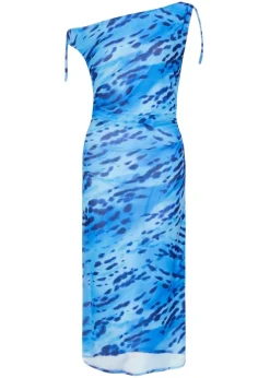 Quiz Blue Mesh Animal Print Midi Dress