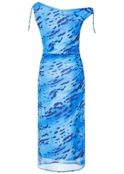 Quiz Blue Mesh Animal Print Midi Dress