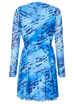 Quiz Blue Mesh Animal Print Skater Dress