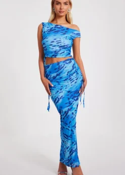 Quiz Blue Mesh Animal Print Midaxi Skirt