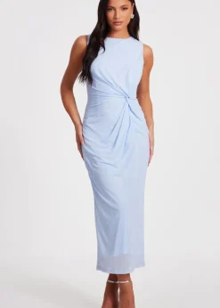 Quiz Blue Mesh Embellished Midaxi Dress