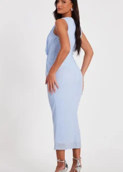 Quiz Blue Mesh Embellished Midaxi Dress