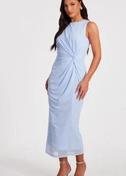 Quiz Blue Mesh Embellished Midaxi Dress