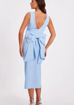 Quiz Blue Petite Bow Back Midaxi Dress