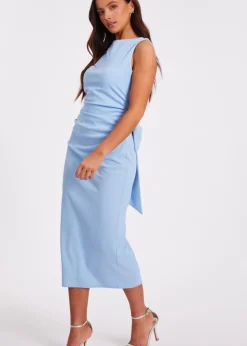 Quiz Blue Petite Bow Back Midaxi Dress