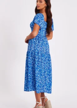 Quiz Blue Petite Floral Print Midi Dress