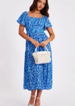 Quiz Blue Petite Floral Print Midi Dress