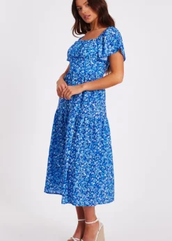 Quiz Blue Petite Floral Print Midi Dress