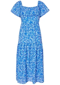 Quiz Blue Petite Floral Print Midi Dress