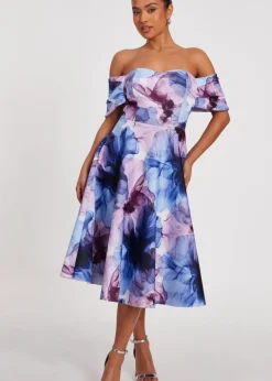 Quiz Blue Petite Floral Skater Dress