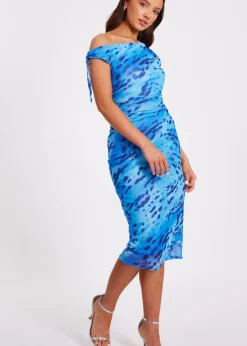 Quiz Blue Petite Mesh Animal Print Midi Dress