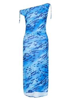 Quiz Blue Petite Mesh Animal Print Midi Dress