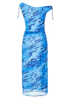 Quiz Blue Petite Mesh Animal Print Midi Dress