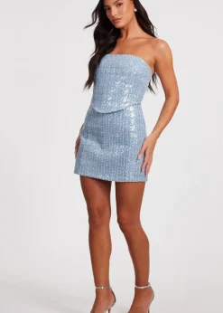 Quiz Blue Sequin Denim Bandeau Top