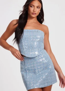 Quiz Blue Sequin Denim Bandeau Top