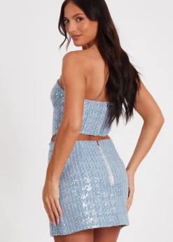 Quiz Blue Sequin Denim Bandeau Top