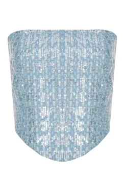 Quiz Blue Sequin Denim Bandeau Top