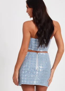 Quiz Blue Sequin Denim Mini Skirt
