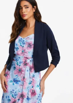Quiz Blue Shawl Collar Crop Jacket