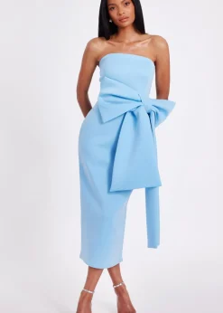 Quiz Blue Strapless Bow Midi Dress
