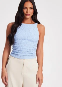 Quiz Blue Textured Mesh Top