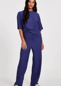 Quiz Blue Textured Palazzo Trousers