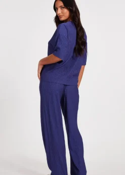 Quiz Blue Textured Palazzo Trousers