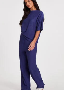 Quiz Blue Textured Palazzo Trousers