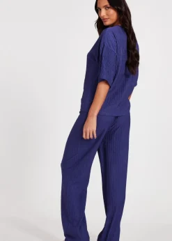 Quiz Blue Textured T-Shirt