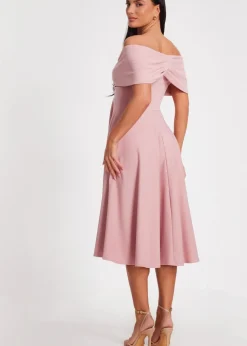 Quiz Blush Pink Bardot Midi Dress