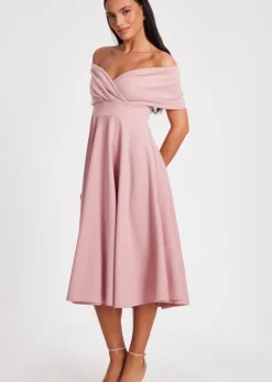 Quiz Blush Pink Bardot Midi Dress