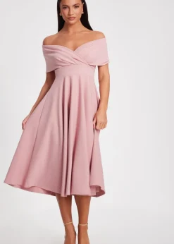 Quiz Blush Pink Bardot Midi Dress