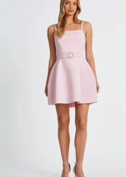 Quiz Blush Pink Buckle Mini Dress