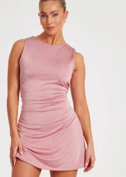 Quiz Blush Pink Ruched A-Line Mini Dress