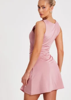 Quiz Blush Pink Ruched A-Line Mini Dress