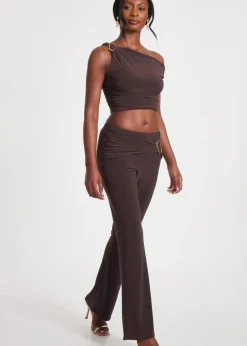 Quiz Brown Buckle One Shoulder Top