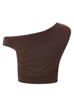 Quiz Brown Buckle One Shoulder Top