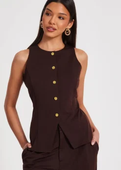 Quiz Brown Button Front Waistcoat